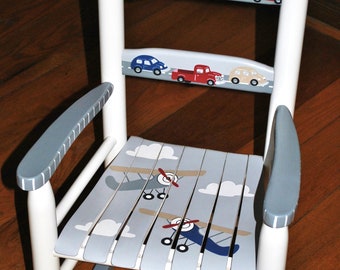 Handpainted Rocking Chair,Kids Rocking Chairs,Childs Rocking Chair,Nursery Furniture,Baby Shower,Toddler Gift,Airplane,Car,Truck,Personalize