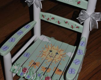 Handpainted Rocking Chair,Kids Rocking Chair,Childs Rocking Chair,Rocker,Nursery Furniture,Baby Shower,Toddler Gift,You Are My Sunshine II
