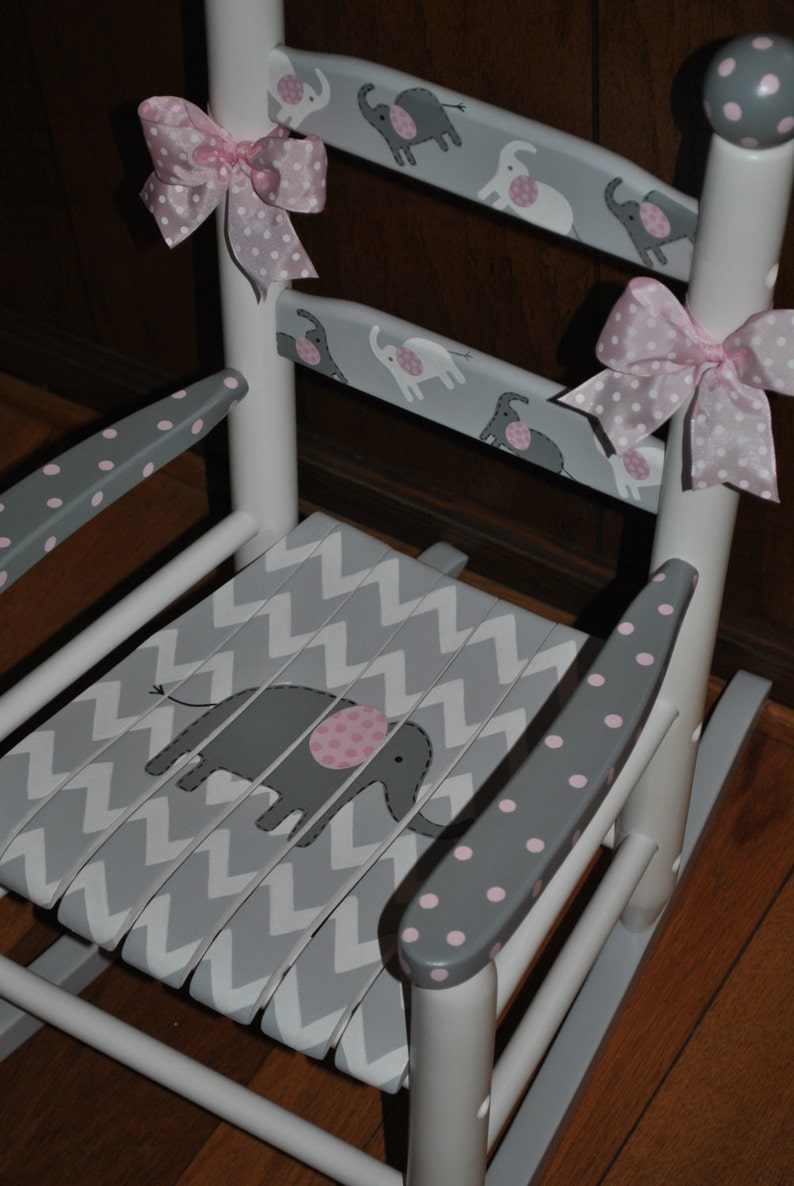 Handpainted Rocking Chair,Kids Rocking Chairs,Childs Rocking Chair,Nursery Furniture,Baby Shower,Toddler Gift,Pink Elephant,Girl,Personalize image 3