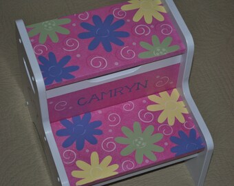 Kids 2 Step Stool - Floral Dot & Swirl Design