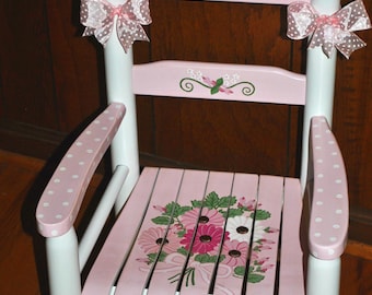 Handpainted Rocking Chair,Kids Rocking Chairs,Childs Rocking Chair,Nursery Furniture,Baby Shower,ToddlerGift,Pink Floral Bouquet,Personalize