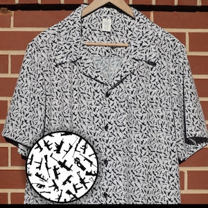 Guns Hawaiian Shirt Gun Lover Button Down Tactical Aloha Shirt Firearm Enthusiast Shirt for 2A Supporter Shooting Range Shirt for Gun Owner