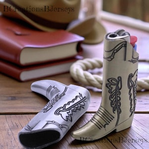 Retro Cowboy Boot Lighter Case for BIC Mini J5/J6 | Vintage Metal Lighter Sleeve Cover | Western Gift for Smokers & Collectors
