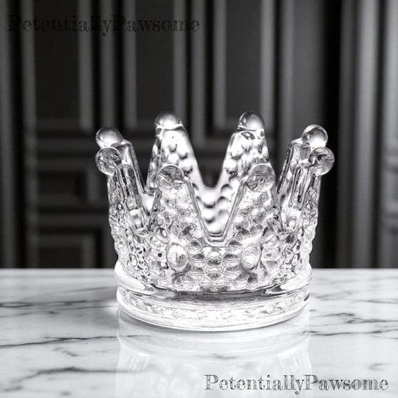 Crystal Crown Ashtray, Elegant Glass Tabletop Decor