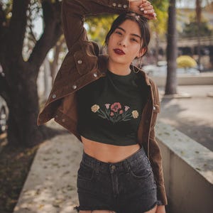 Watercolor Floral Poppy Tulip Carnation Art Crop Top Cottagecore Aesthetic for Plant Moms Flower Lovers and Nature Inspired Fashion