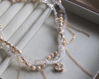Crystal Heart Layered Choker,Dainty Toggle Necklace,Heart Pendant Crystal Choker,Romantic Love Charm,Minimalist Jewelry, Valentine Gift