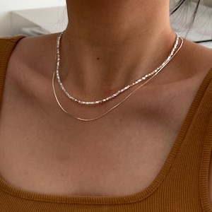 Double Layered Silver Necklace,Dainty Layered Chain,Everyday Minimalist Jewelry,Birthday Valentine&#39;s Gift,Shimmering Layered Necklace
