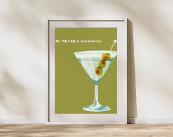 Martini Poster - Martini time - Dirty Martini Art - Vintage Martini Print - Gift for art lover - Cocktail Art - Bar Poster - Bar Art