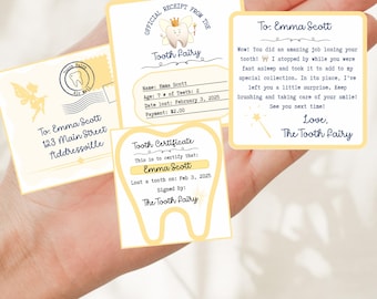 Personalized Tooth Fairy Letter Set: Printable Certificate & Receipt (Digital Download)
