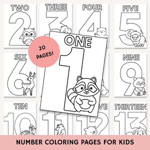 Number Coloring Pages 1-20 with Animals | Kids Printable Activity, Preschool Learning, Toddler Worksheets, Digital Download, Early Learning