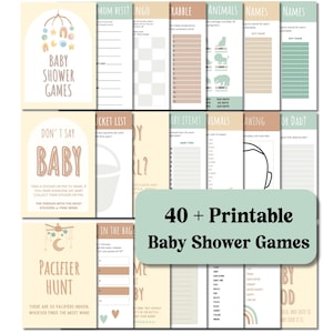 Boho Baby Shower Games Bundle 40+ Printable, Gender-Neutral PDF Activities, Digital Download, Nature Colors, Baby Shower Activities