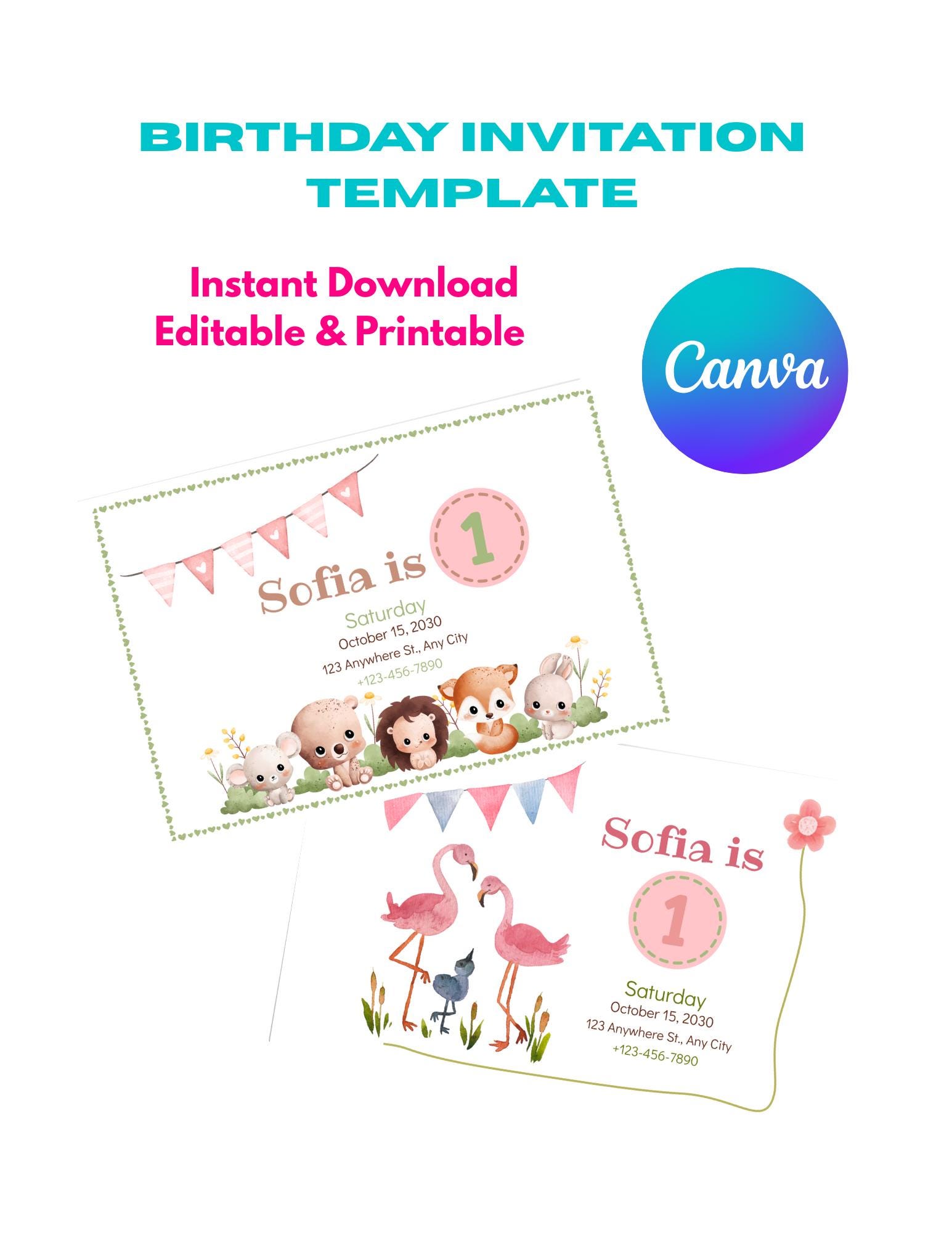 Editable Birthday Invitation Template: Canva Party Invite (digital ...