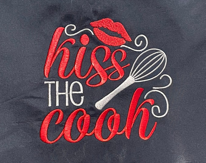Navy Apron - Embroidered Kiss the Cook.