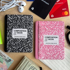 Carteira de caderno de composição, carteira única e legal, carteira engraçada, carteira feita à mão, carteira unissex