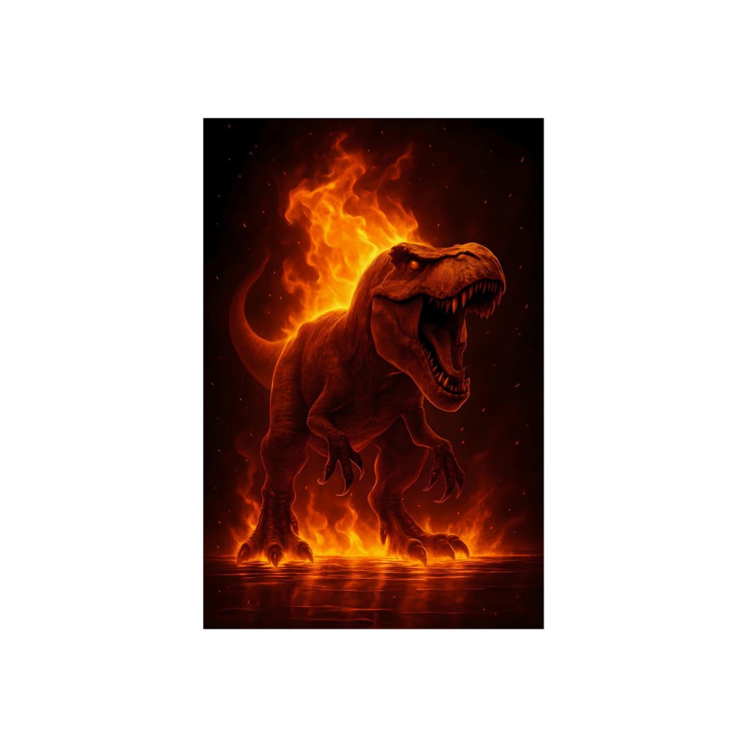 Fiery T-rex Poster | Dinosaur Flame Art Print - Etsy