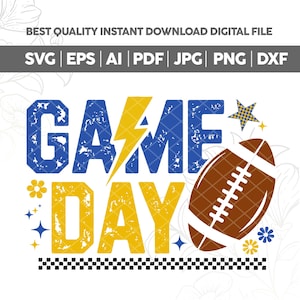 Retro Game Day SVG PNG,Blue & Gold Yellow Png,Football Season PNG,Team Spirit Colors,Trendy Touchdown Shirt DesignCustom School Colors
