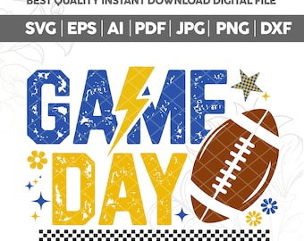 Retro Game Day SVG PNG,Blue & Gold Yellow Png,Football Season PNG,Team Spirit Colors,Trendy Touchdown Shirt DesignCustom School Colors