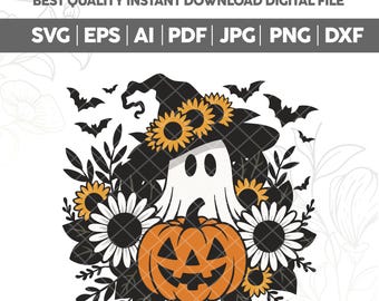 Halloween-Geist SVG PNG: Hexenhut, Kürbis - Cricut bereit (digitaler Download)