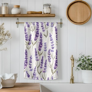 Lavender Floral Art Print Tea Towel - Cottagecore - Modern Farmhouse Kitchen Towel