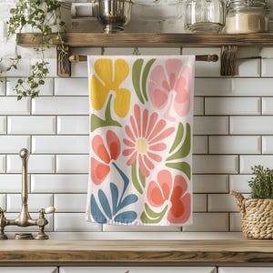 Retro Floral Tea Towel – 100% Cotton Kitchen Towel – Colorful Mod Flower Print – Groovy Boho Dish Towel – Cottagecore Kitchen Decor