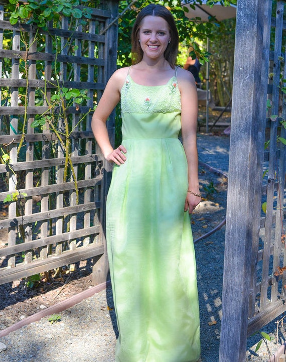 Prom Dress, 1960s Beaded Formal Dress, Rosebuds