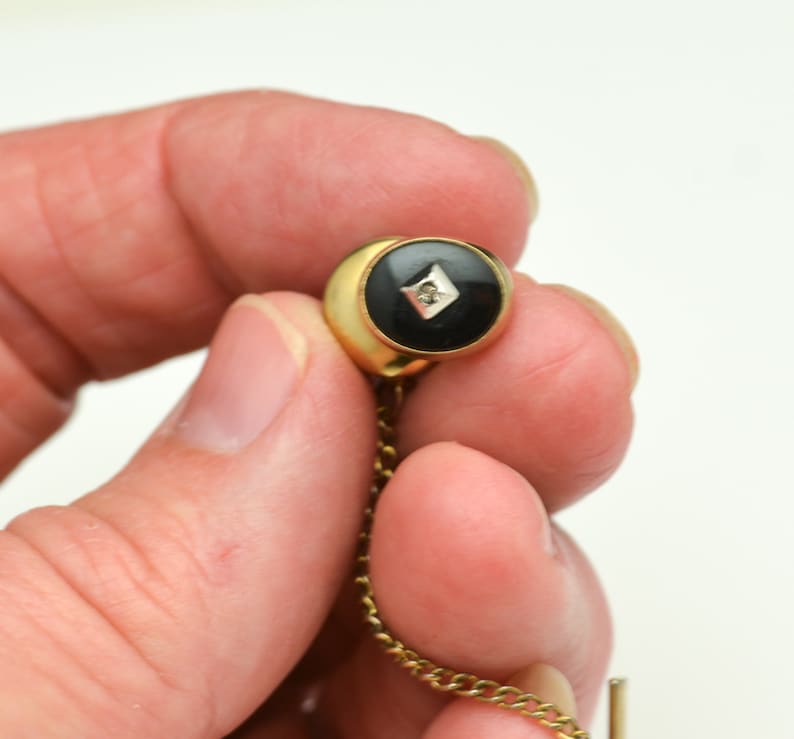 Wedding Tie Tack Tie Tack with Chain Black and Gold Tie Tack with Rhinestone Formal Tie Tack