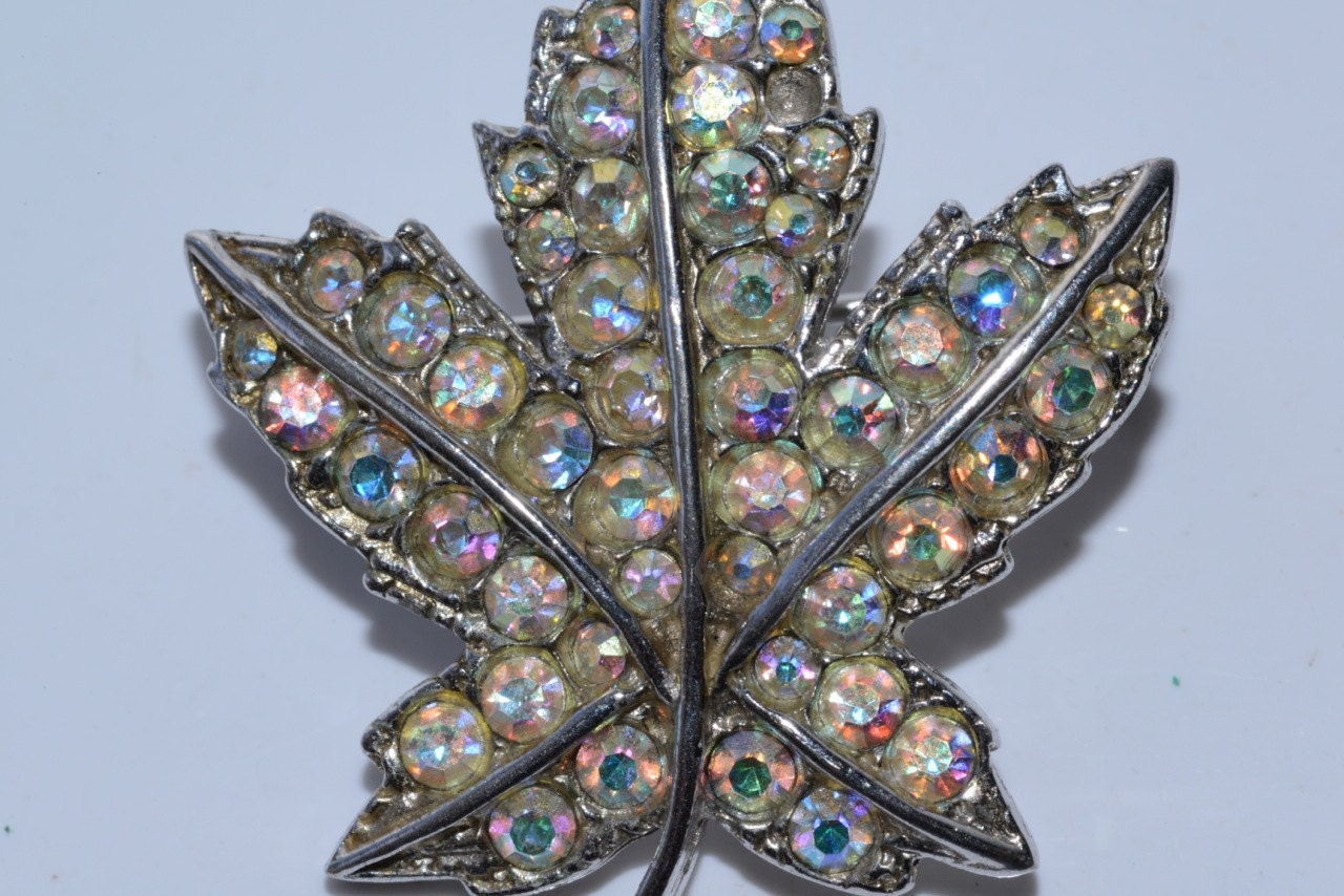 Rhinestone Leaf Brooch Fall Fashion Vintage Leaf Pin Etsy