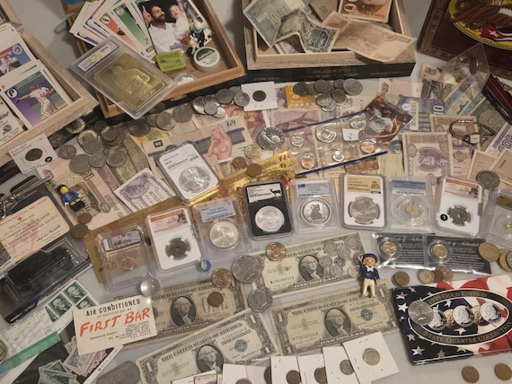 Estate Coin and Currency Collector Lot, Vintage Banknotes, Silver, Rare Currency