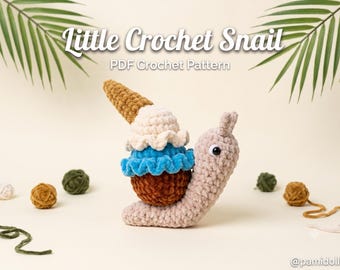 Snail Ice Cream Amigurumi Crochet Pattern PDF – No-Sew Beginner Friendly Plush Toy (Instant Download)