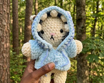 Patrón de peluche de gato con capucha de tiburón amigurumi (PDF) – Juguete de ganchillo para principiantes (hazlo tú mismo)