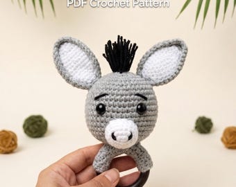 No-Sew Crochet Donkey Rattle Pattern, Farm Animal Toy (PDF Download)