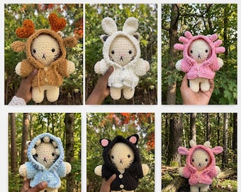 10-in-1 Cat Plushie Crochet Pattern Bundle | Shark, Frog, Bear, Unicorn Outfits (PDF Download)