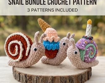 3-in-1 Snail Food Crochet Pattern Bundle  PDF, Plush Amigurumi Download