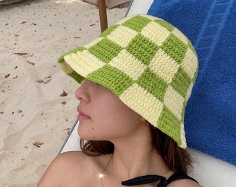 Crochet Checkered Bucket Hat Pattern, Beginner Friendly Summer Crochet PDF