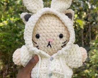 Amigurumi Bunny Cat Crochet Pattern Hoodie Plush PDF