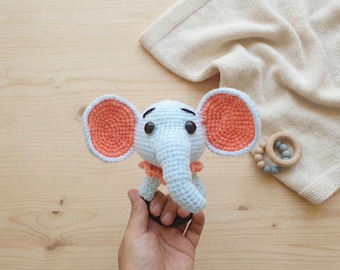 Patrón de ganchillo sin costuras para sonajero de elefante, juguete para bebé amigurumi (descarga en PDF)