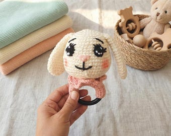 No-Sew Crochet Bunny Rattle Pattern, Amigurumi Animal Toy (PDF Download)