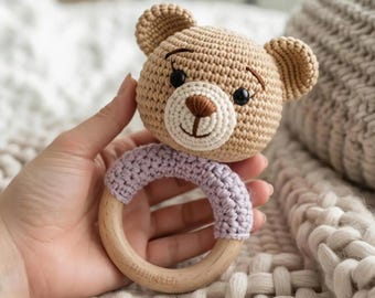 Patrón de sonajero de oso de ganchillo sin costuras, juguete amigurumi (descarga en PDF)