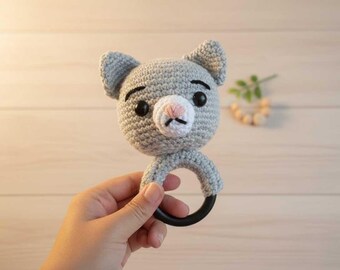No-Sew Crochet Cat Baby Rattle Pattern, Cute Amigurumi Kitty Toy, Easy Beginner Crochet, Instant PDF Download