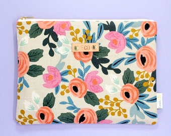 monogrammed clutch, rifle paper co makeup bag, rosa zipper pouch, small makeup pouch, purse organizer, personalized bag, monogram bag