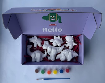 Dinosaur Clay Figurines Paint Kit for Kids | Birthday Party Favor | Handmade Kids Craft Box