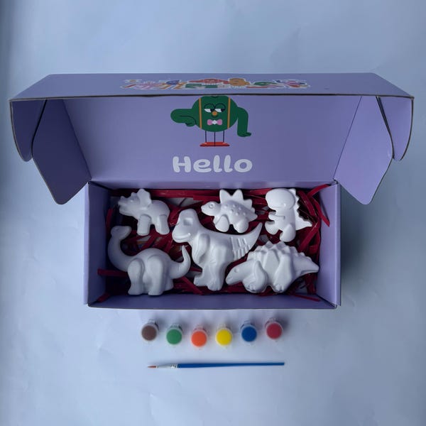 Dinosaur Clay Figurines Paint Kit for Kids | Birthday Party Favor | Handmade Kids Craft Box