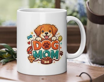 Dog Mom Mug | Cute Puppy Illustration, Paw Print Design