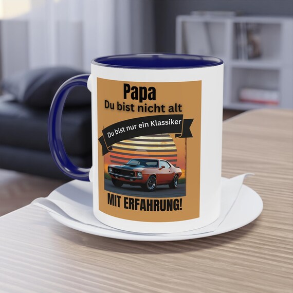 Coffee mug with vintage car motif Two-tone coffee mug