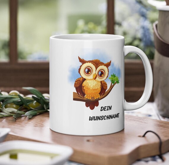 Personalized owl mug - children's mug, back-to-school gift, children, adults, office, family, friends, colleagues