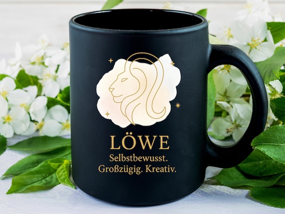 Mug with zodiac sign Leo, robust, dishwasher safe, gift idea, astrology, special occasion, gold-colored lettering
