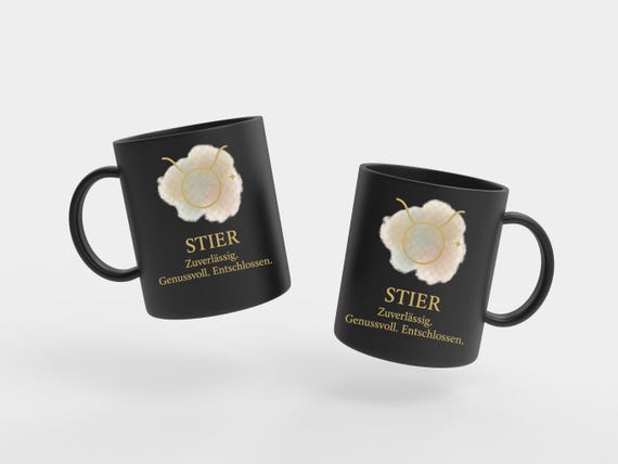 Black coffee mug with Taurus zodiac sign Gold-colored lettering Features robust mug Gift for astrologers