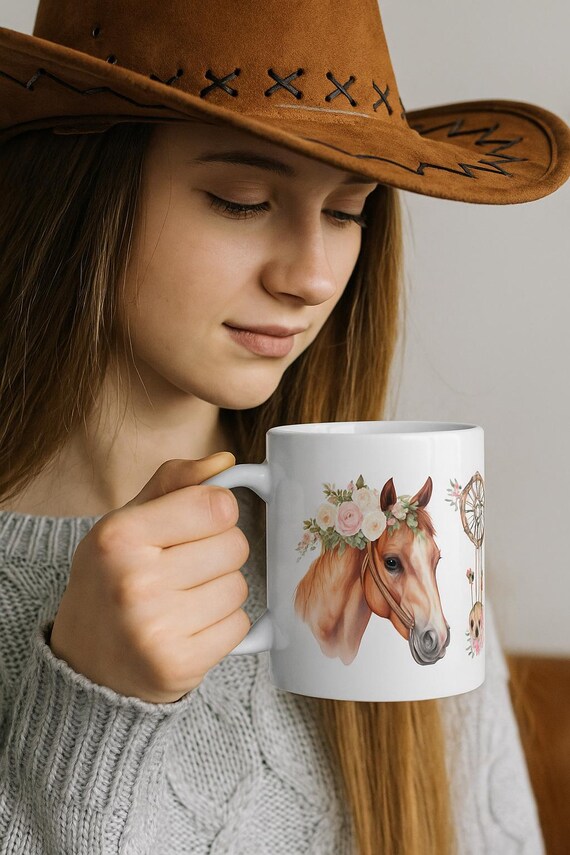 Western style horse mug, for girls and horse lovers, gift idea, ceramic horse mug with handle, shipped from Germany