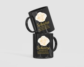 Coffee mug black constellation Sagittarius, golden lettering, boho style for astrology fans, astrology gift, horoscope gift