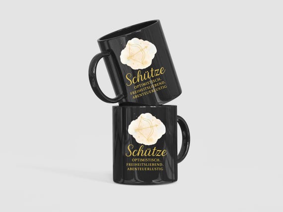 Coffee mug black constellation Sagittarius, golden lettering, boho style for astrology fans, astrology gift, horoscope gift